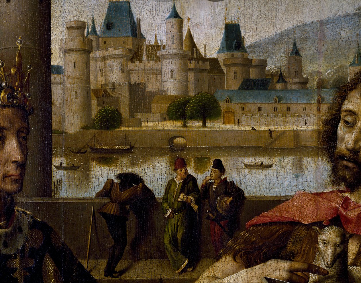 A párizsi parlament oltárképe, a Louvre és a Szajna részlete alkotó: French School
