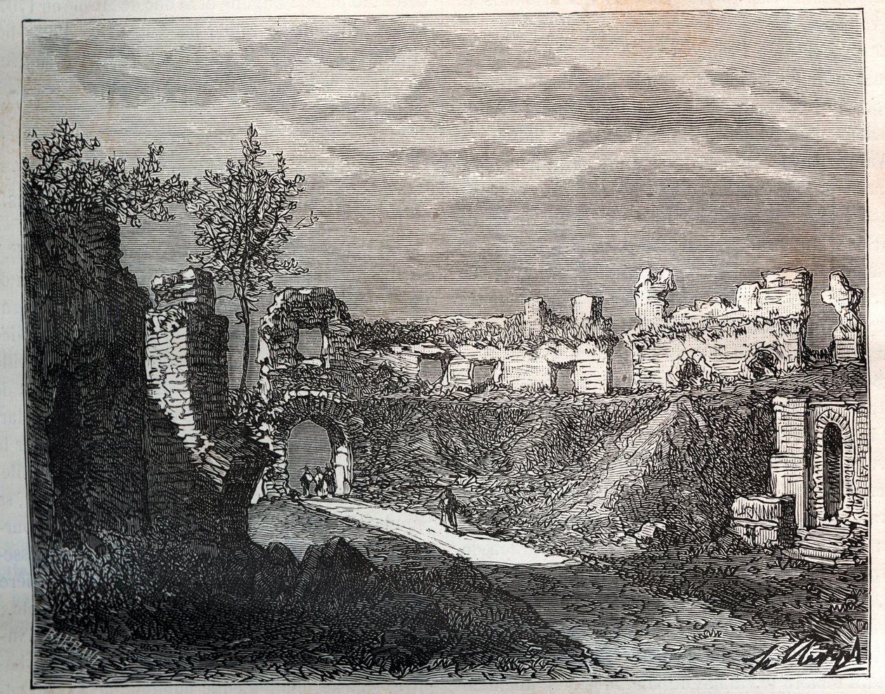 Frejus amfiteátruma – V. A. Malt-Brown „La France illustrée: földrajz, történelem, statisztikai közigazgatás” metszete. 1884 alkotó: French School