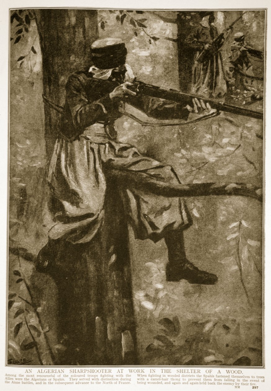 Egy algériai éleslövész dolgozik egy erdő menedékében, 1914-1919 alkotó: French School