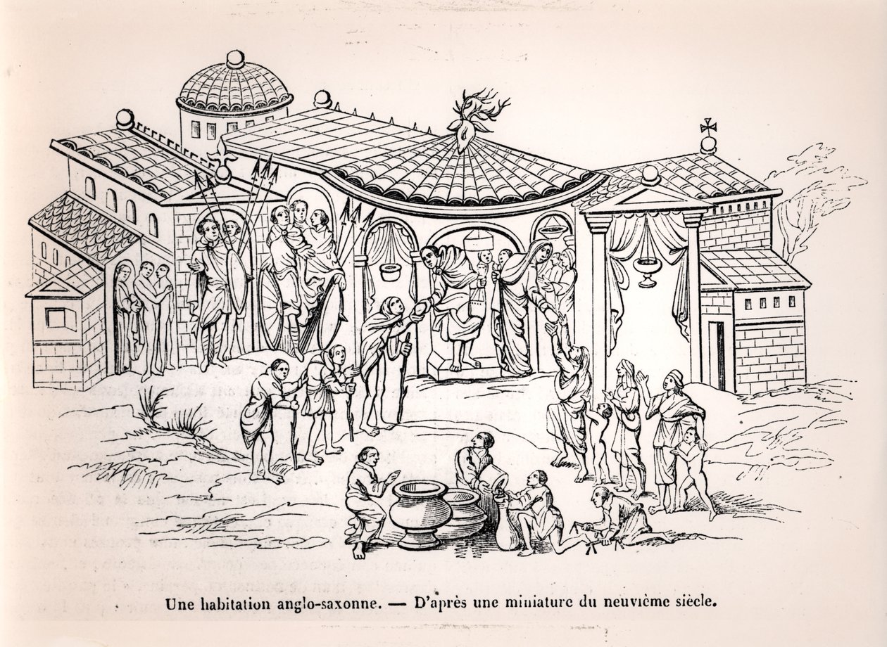 Angolszász otthon Angliában a normannok érkezése előtt, egy 9. századi miniatűr után alkotó: French School