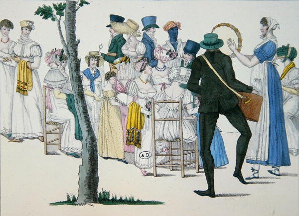Egy este Koblentzben, 20. tábla a „Le Bon Genre”-ből (19. század eleje) (színes metszet) alkotó: French School
