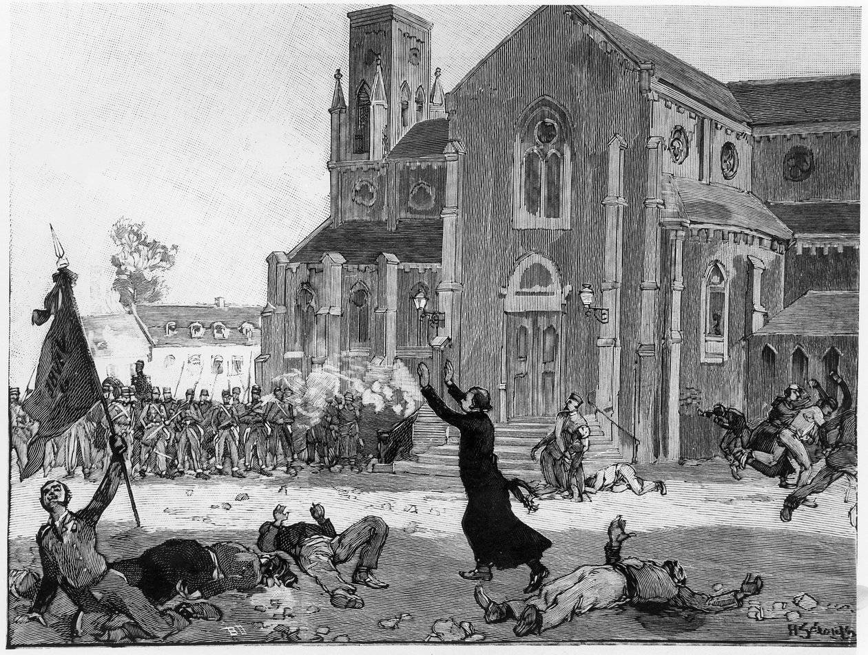 Felkelés a Fourmies városháza terén, illusztráció a Le Monde Illustre-ből, 1891. május 9. alkotó: French School