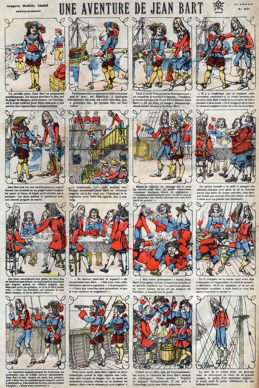 Jean Bart (1650-1702) francia magánember kalandja. Epinális képalkotás a 19. század végéről. alkotó: French School