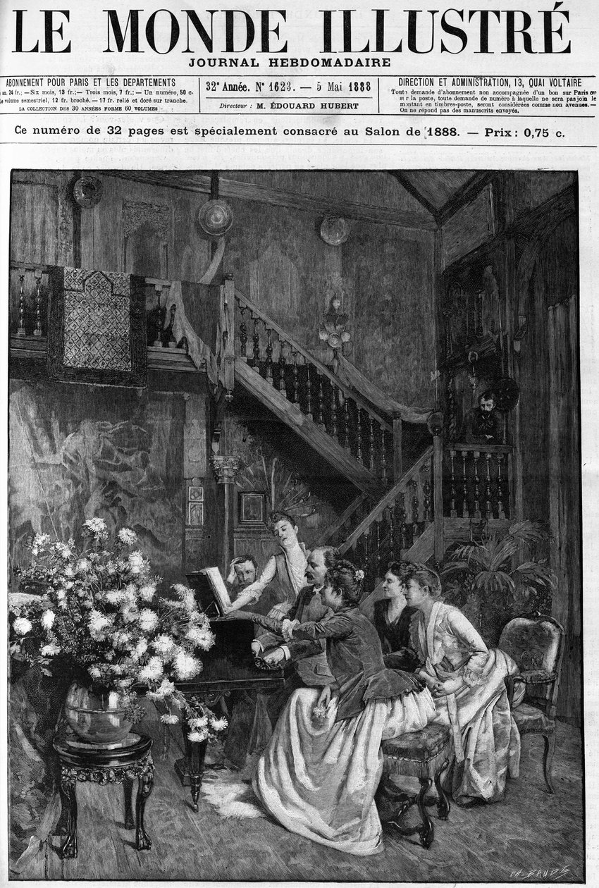 Egy délután egy partitúra körül egy párizsi szalonban. Metszet a „” The Illustrous World”-ben 1888-ban. alkotó: French School
