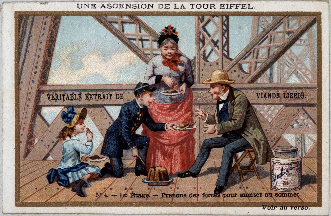 Feljutás az Eiffel-toronyra: az ember az 1. emeleten veszi fel az erőket - chromo. Liébig, deb. 20. század alkotó: French School