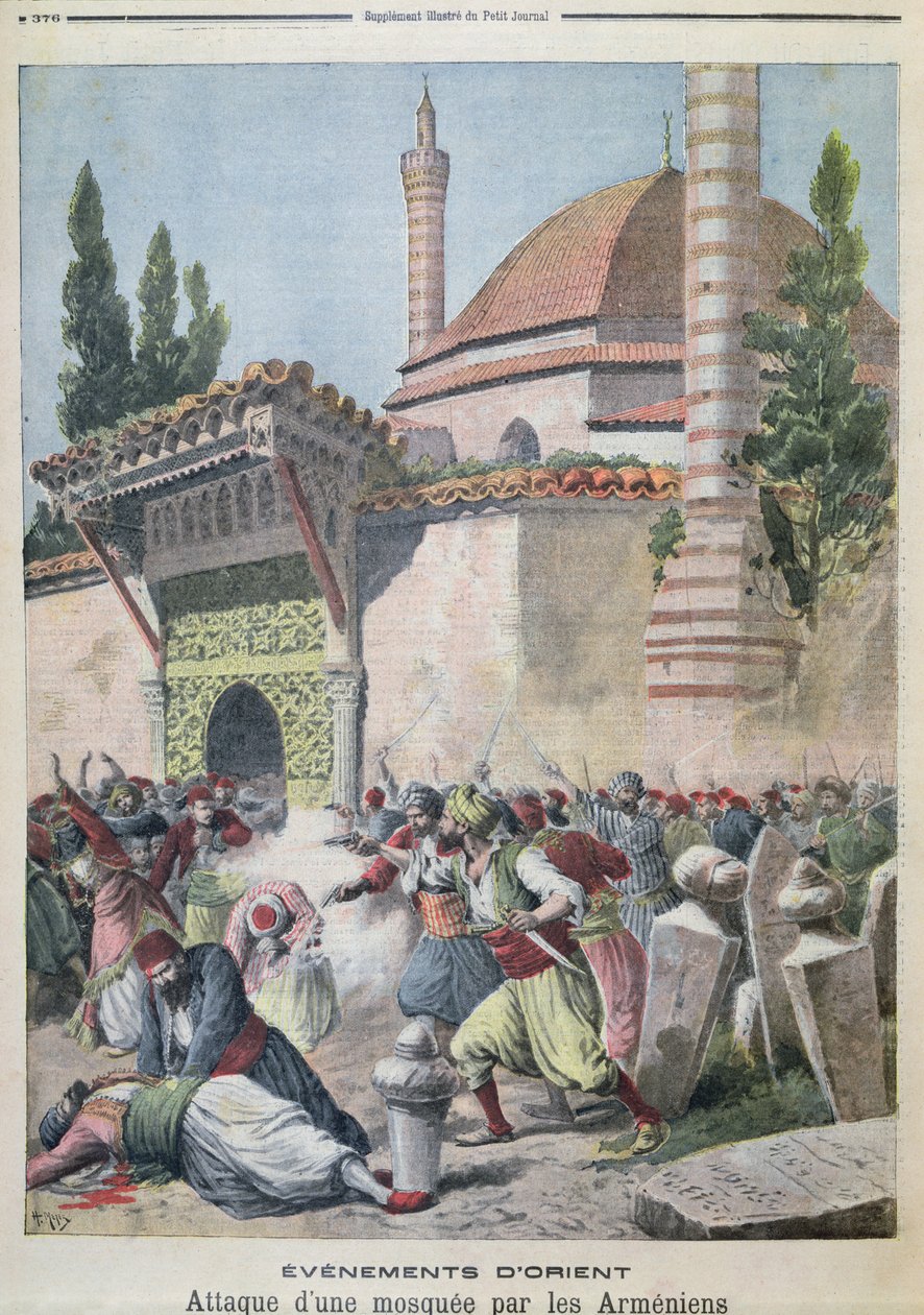 Örmények támadása egy mecset ellen, illusztráció a Le Petit Journal 1895-ből alkotó: French School