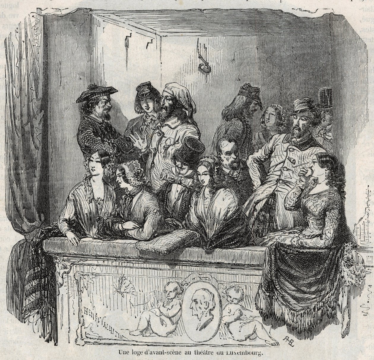 Egy avant-színpadi páholy a luxemburgi színházban Párizsban a 19. században Edmond Texier 1852-es metszete „" Tableau-de-Paris"-ban alkotó: French School