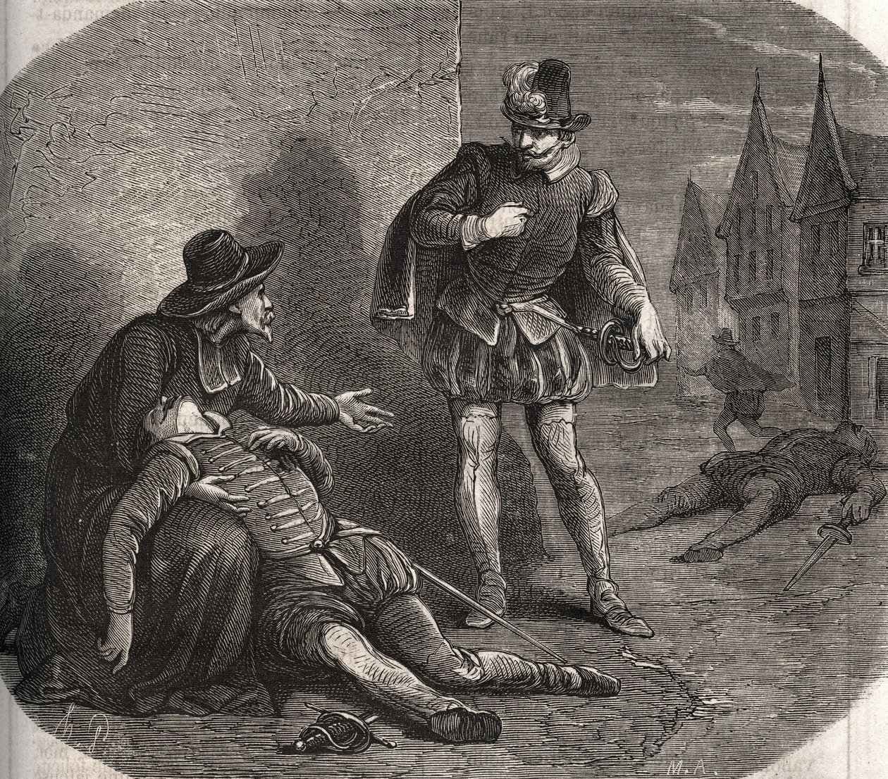 III. Henrik (1551-1589) francia király egyik követét Róma utcáin haldokolva találták 1582-ben. Megalkuvó üzenetet vitt a királytól nővérére, Marguerite de Valois-ra (1553-1615), akit Margot királynőként ismertek. . Metszet 1871-ből alkotó: French School