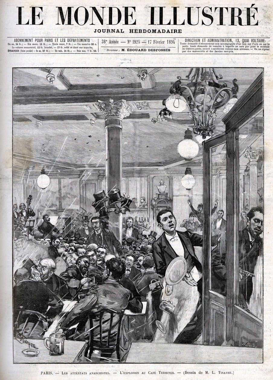 Anarchista támadások Párizsban 1894 februárjában. Robbanás a Terminus kávézóban. „Az illusztrált világ” február 17-én alkotó: French School
