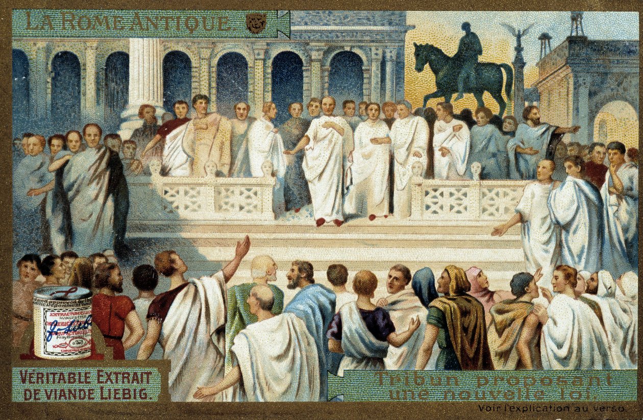 Az ókori Róma: tribunus új törvényt javasol - Liebig kromolitográfia, 1900 v. alkotó: French School