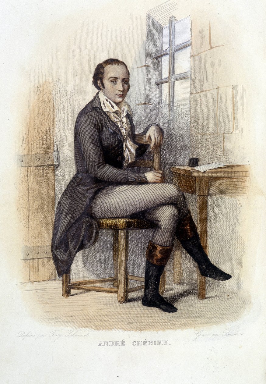 Andre Chenier (1762-1794), francia költő, a Concierge-nél – a „Le Plutarque francais”, Ed. Mennechet alkotó: French School