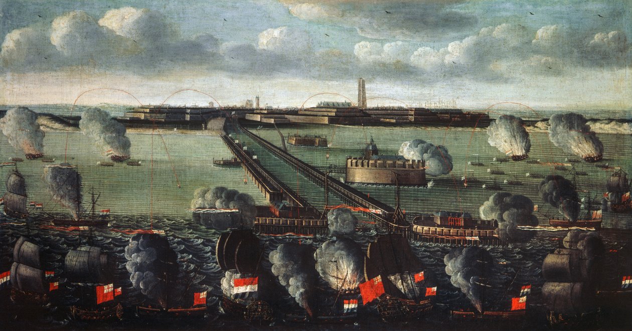 Az angol-holland flotta 1695-ben bombázza Dunkerquet alkotó: French School