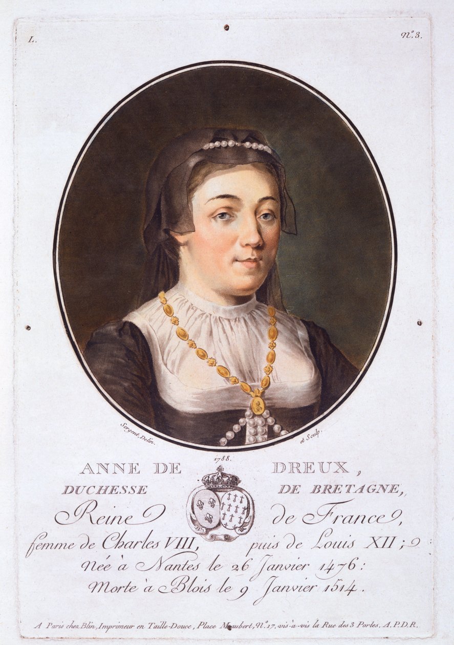 Anne de Dreux, Bretagne hercegnője, a Nagy férfiak, jeles nők és emlékezetes francia alanyok portréiból, 1787-92 alkotó: French School
