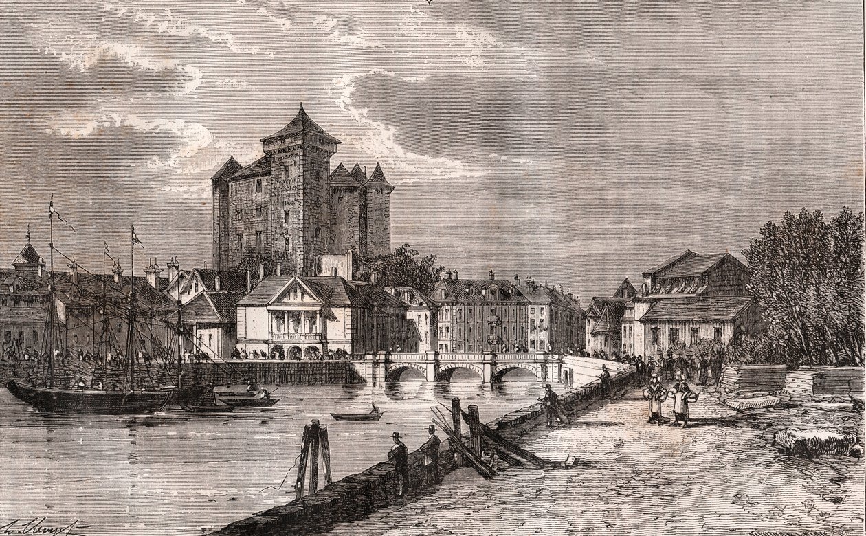 Annecy - Auvergne-Rhone-Alpes - metszet V.A. Malt-Brown „La France illustrée: földrajz, történelem, statisztikai igazgatás” c. 1884 alkotó: French School