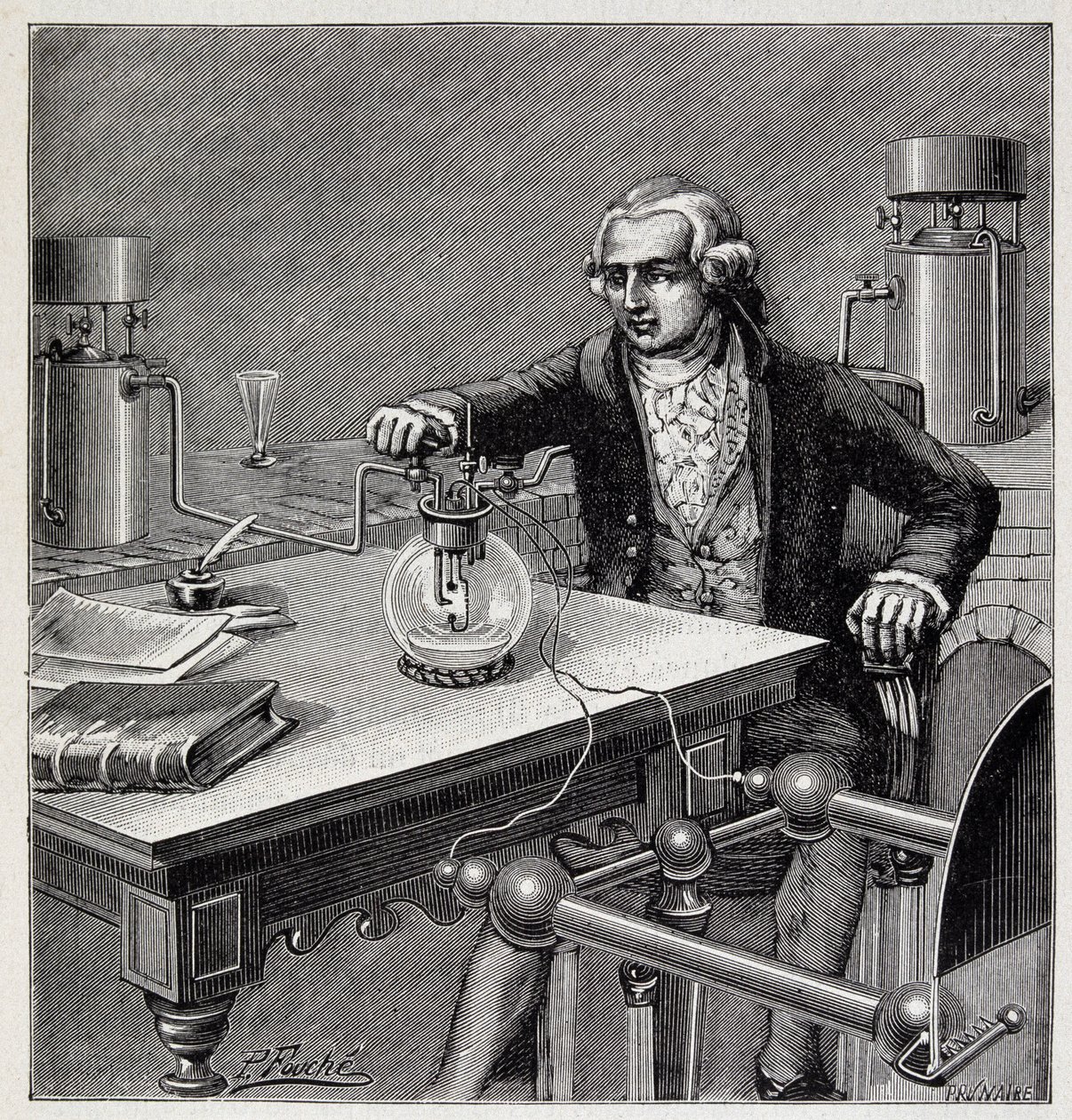 Antoine Laurent de Lavoisier (1743-1794) leading an experiment - in “” Physique populaire” by Emile Desbeaux alkotó: French School