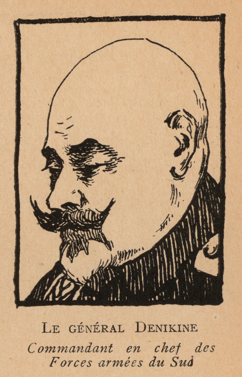 Anton Denikin, orosz tábornok, aki a polgárháború idején a fehér hadsereg parancsnoka volt Dél-Oroszországban (litho) alkotó: French School