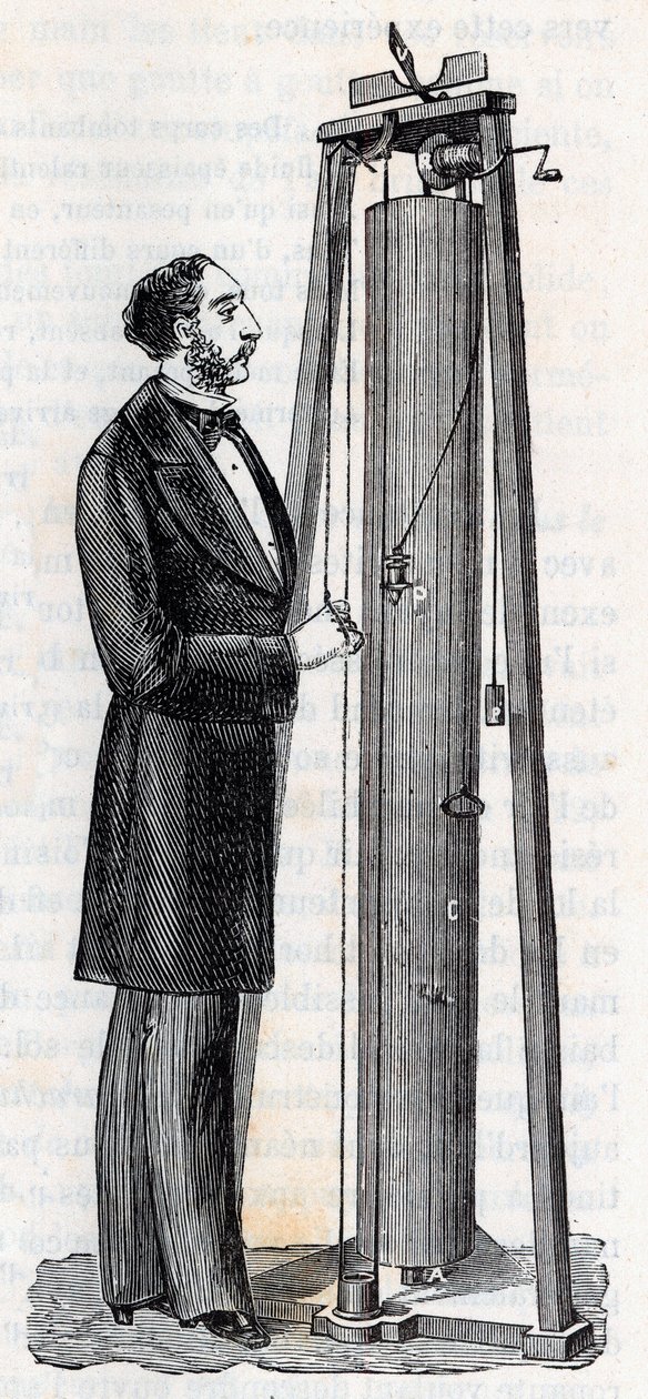 Arthur Jules Morin (1795-1880) készülékei, készülékek a testek lezuhanásának tanulmányozásához - Metszet a „” tudományokba, amelyeket mindenki kegyeibe vittek - Népszerű fizika és kémia”, Alexis Clerc - 19. század vége - Magángyűjtemény alkotó: French School