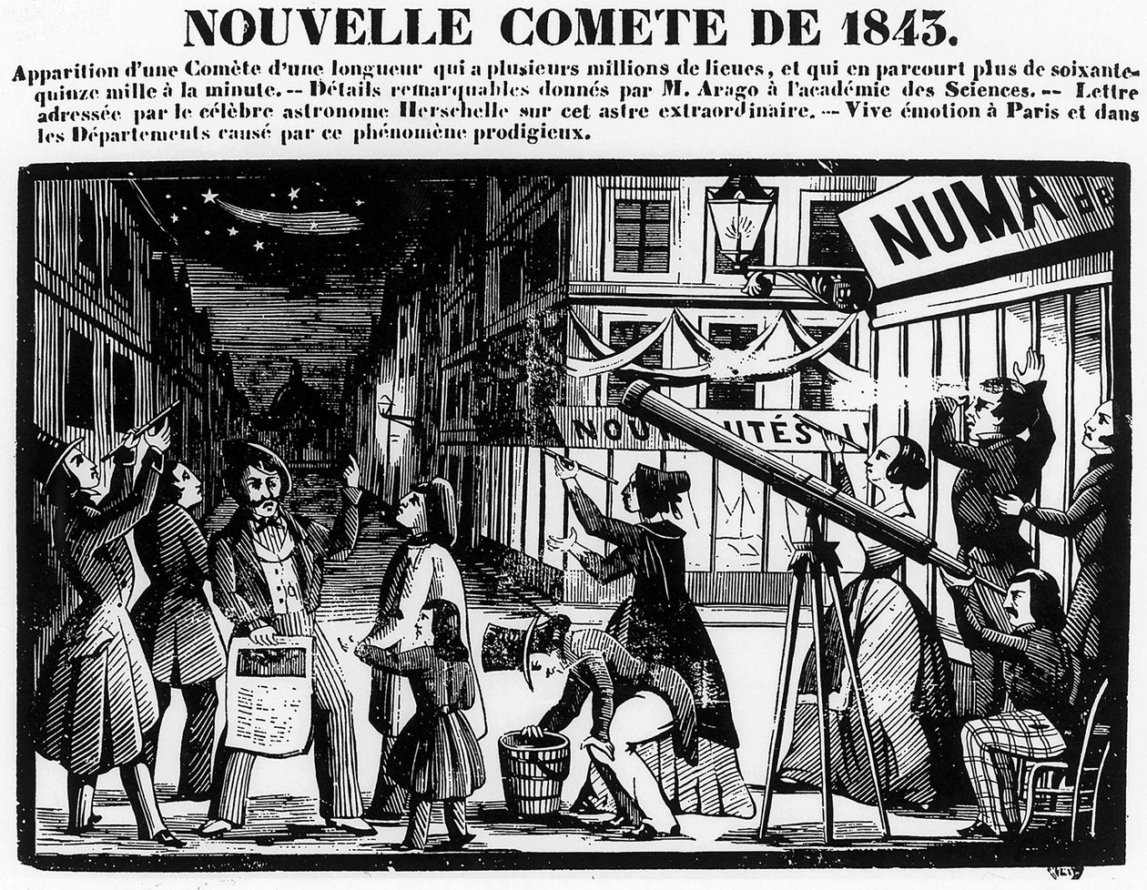 Üstökös megjelenése Párizsban 1843-ban - metszet alkotó: French School