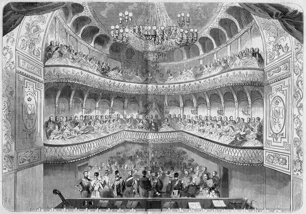 Építészet: a Fontainebleau-i palota színházának (18. századi) belső képe. Metszet a „” Le Monde Illustré”” 61. számban, 1858. június 12-én. alkotó: French School