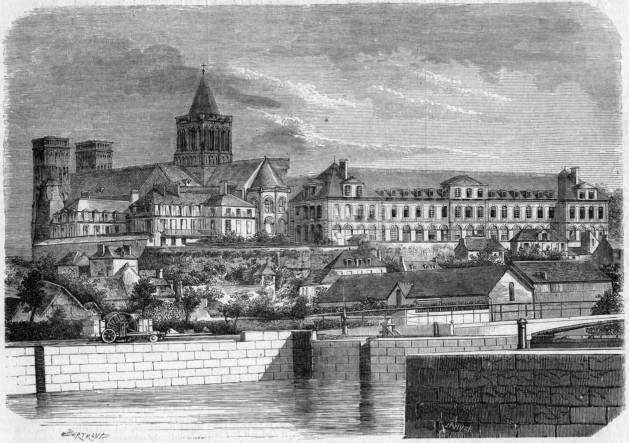 Építészet: kilátás az aux Dames apátságra (1060 körül) és a Szentháromság-templomra (román stílusban). Caen, Calvados (14) alkotó: French School