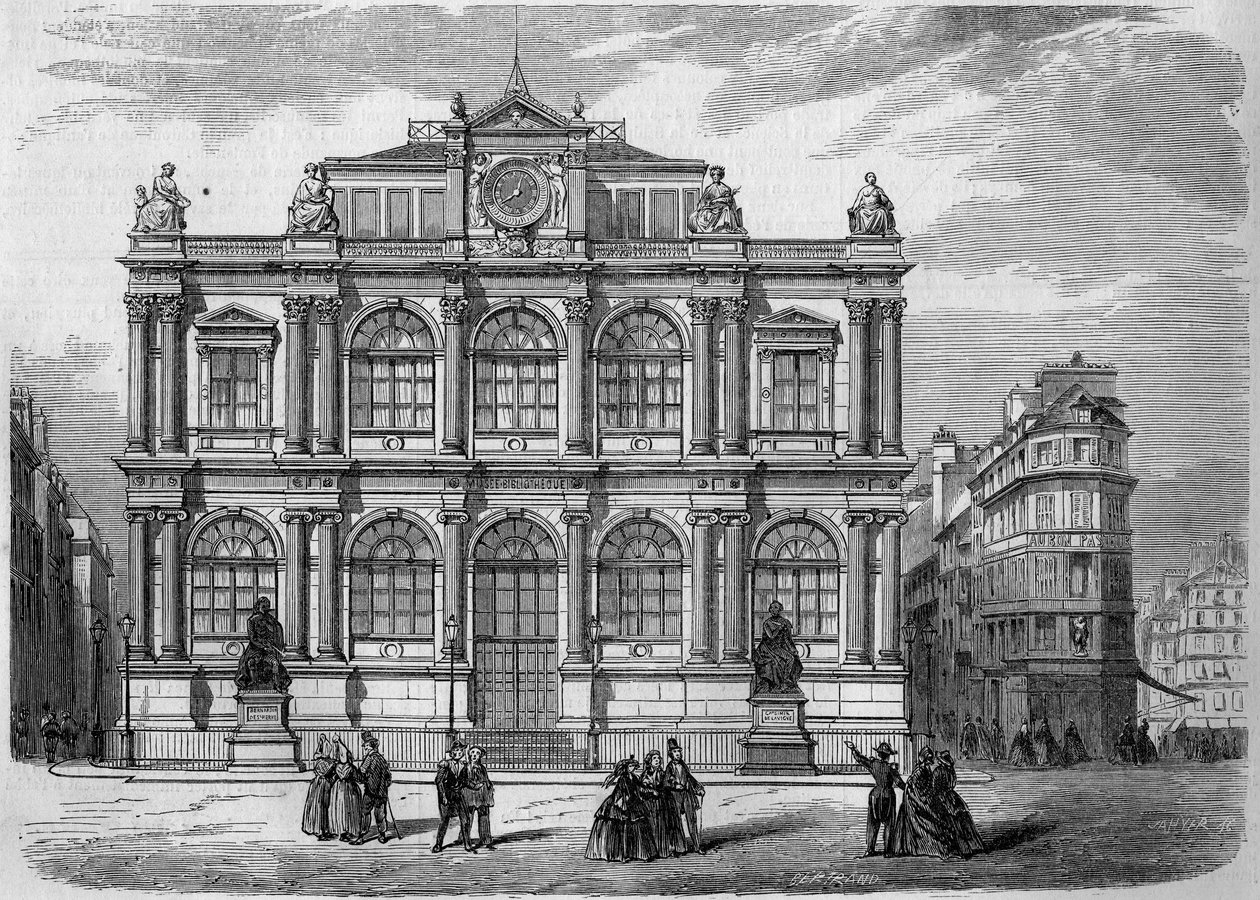 Építészet: Le Havre város Musee Bibliotheque (1847-ben felavatott) homlokzatának képe (Seine Maritime, 76). Metszet a „” Le Monde Illustré”” 27. számában, 1857. október 17-én. alkotó: French School