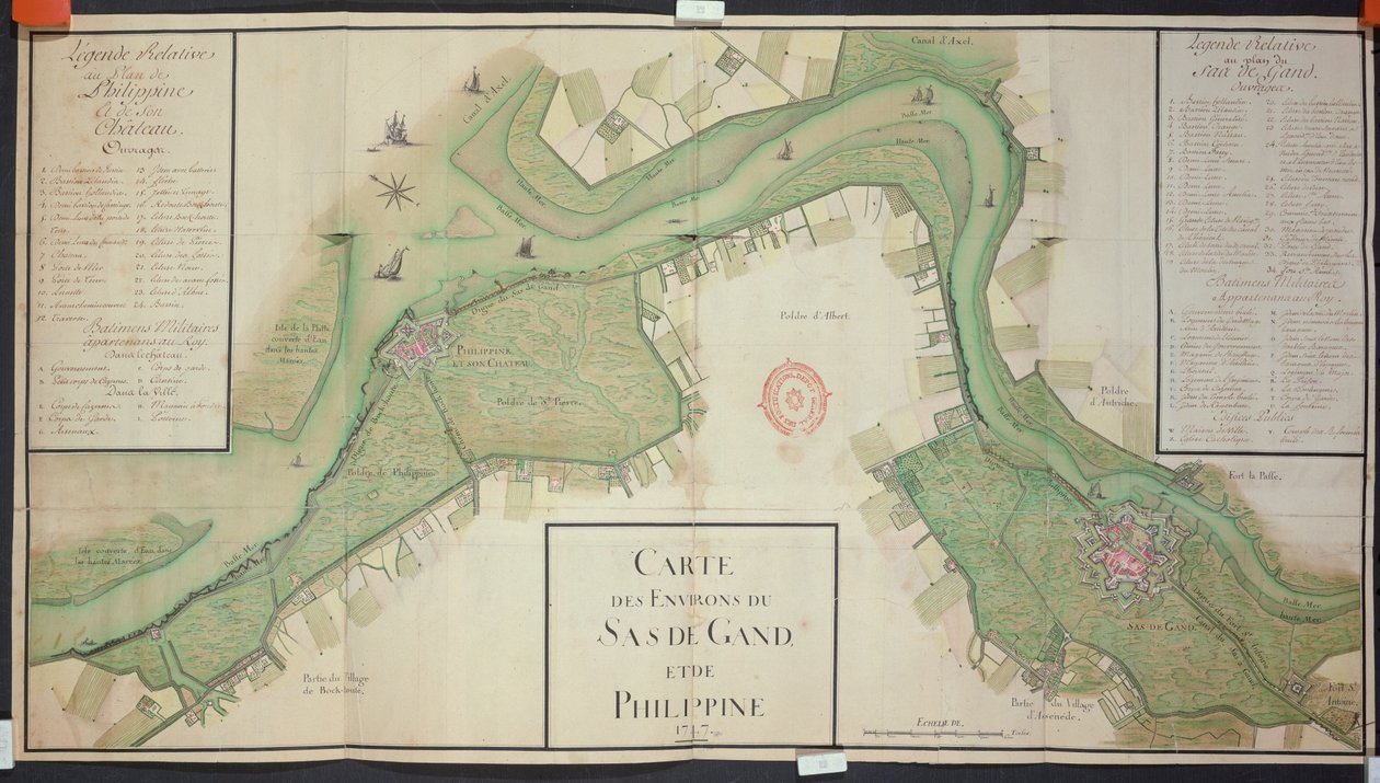 Sas van Gent és Fülöp-szigetek környéke, Hollandia, 1747 (toll, tinta és WC papíron) alkotó: French School