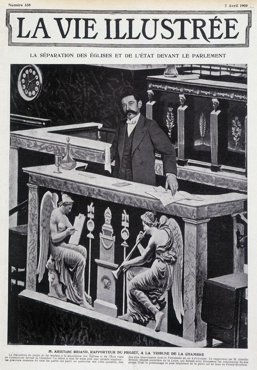 Aristide Briand a Kamara tribünjén (az egyház és az állam szétválasztása) - a „” La Vie Illustrée””-ben, 1905.07.04. alkotó: French School