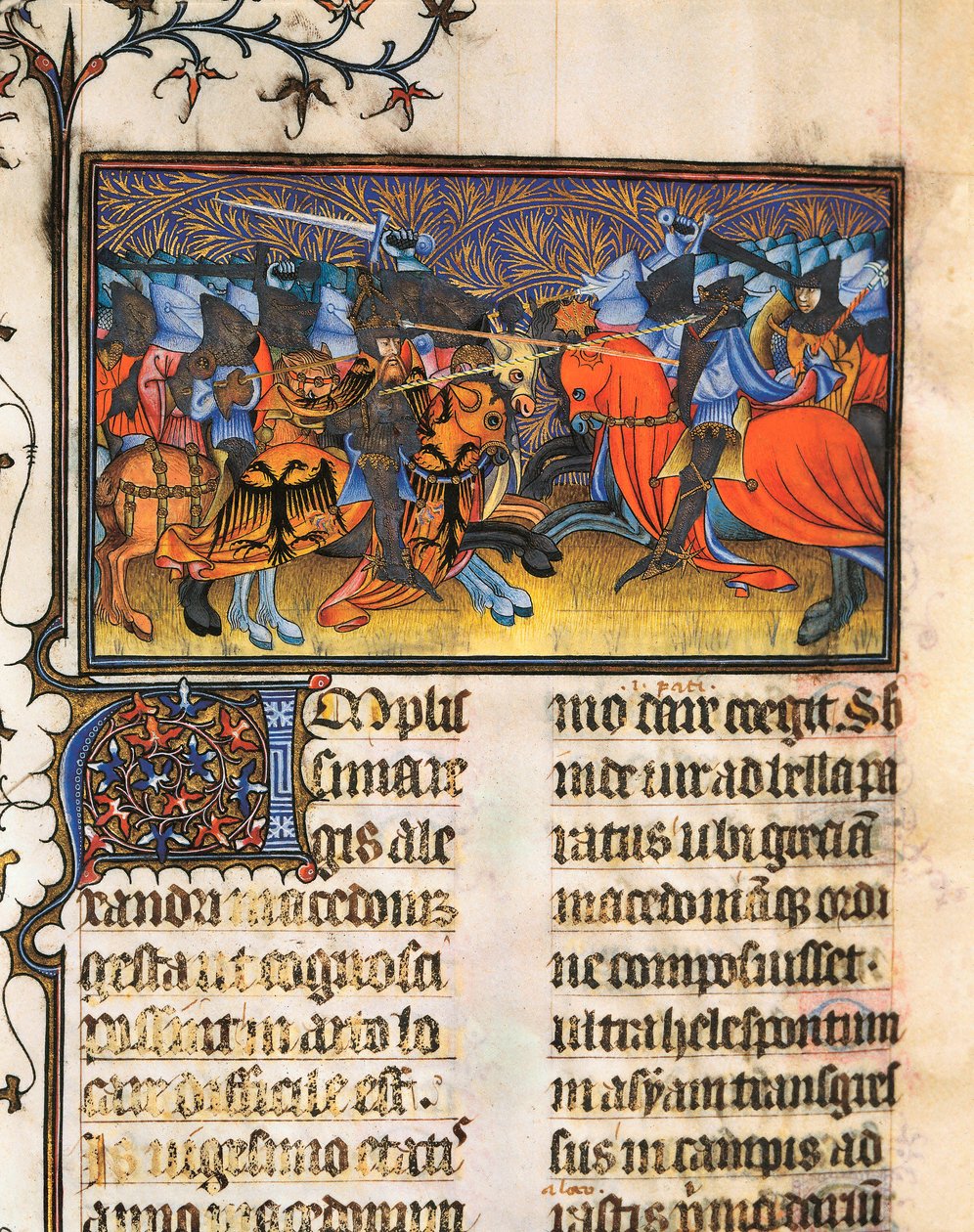 A hadsereg harcosa. A miniatúra Francesco Petrarch vagy Petrarch (1304-1374) olasz tudós, költő és humanista, De Viris Illustribus kéziratából, 23rv. Valenciai Egyetemi Könyvtár. alkotó: French School