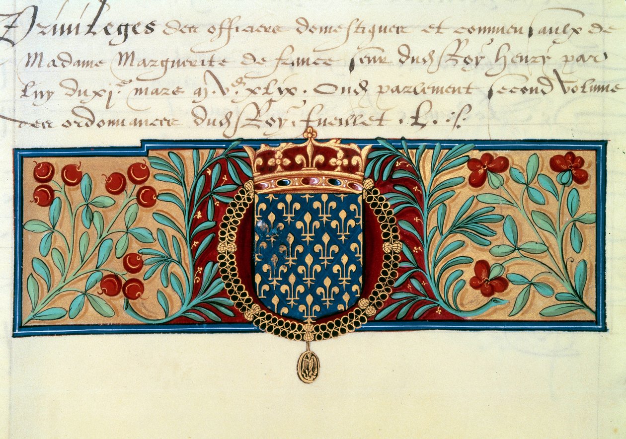 Armes de France (a Szent Michel (Saint Michel) rend nyakláncával körülvéve, felette a királyi korona) alkotó: French School
