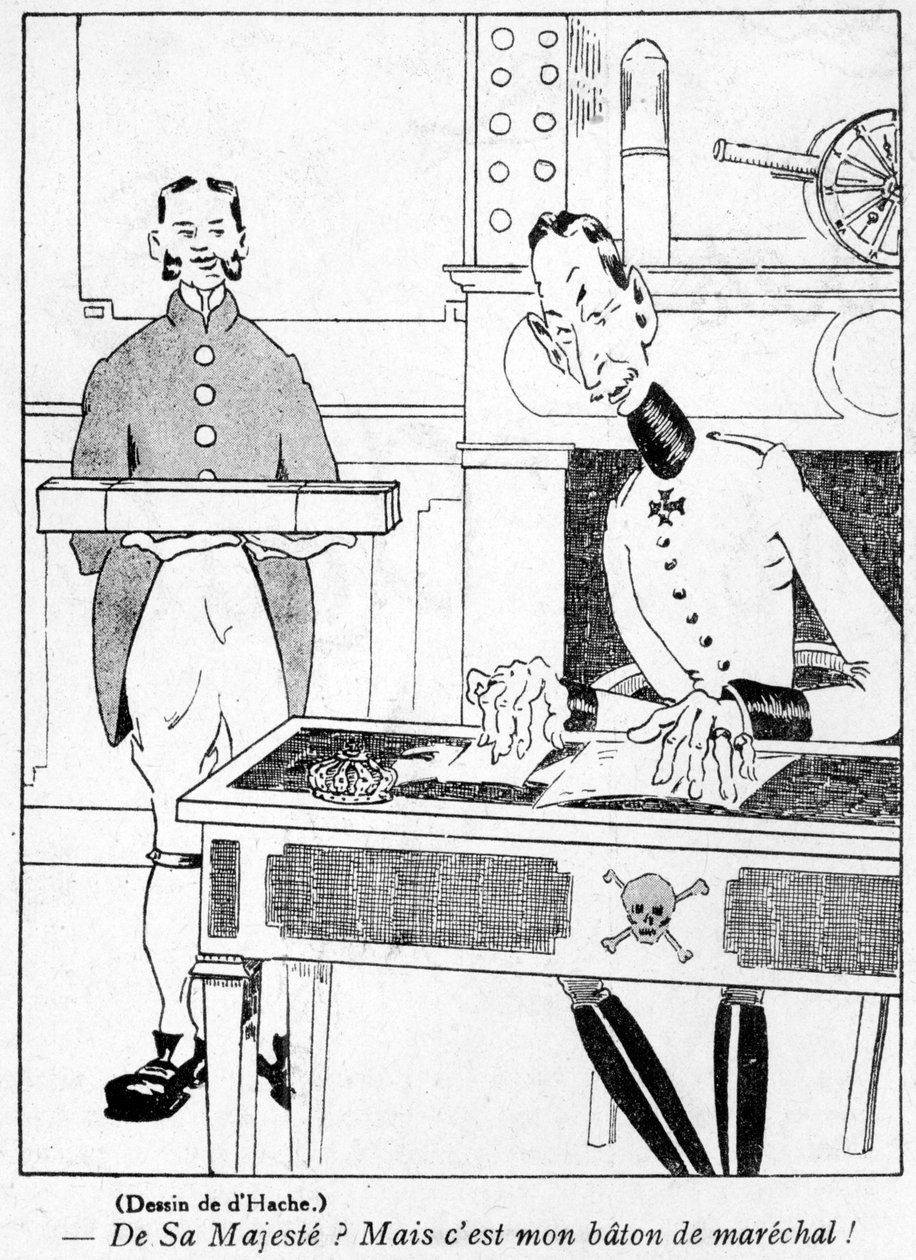 A katonatiszt marsall-botot kapott a Kaisertől, karikatúra a La Baionette magazin áprilisi bolondok napja (Poisson dAvril) kiadásából, 1917. március 29. alkotó: French School