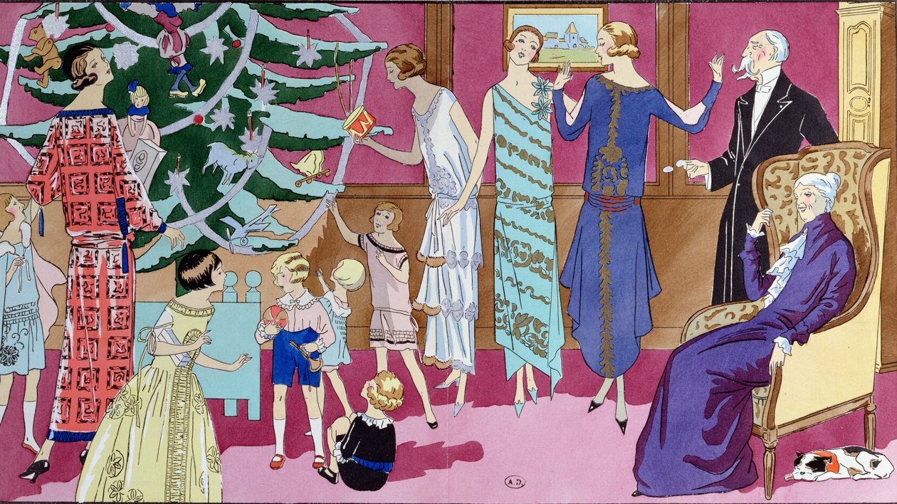 A karácsonyfa körül, divattányér az Art Gout Beaute magazintól, 1923. december alkotó: French School