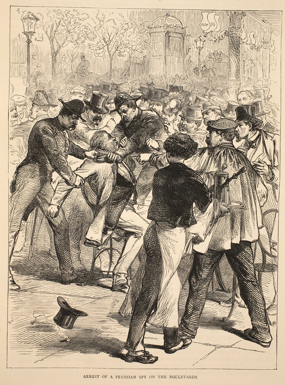 Egy porosz kém letartóztatása a Boulevards-on, 1870 szeptembere, illusztráció a "Cassell