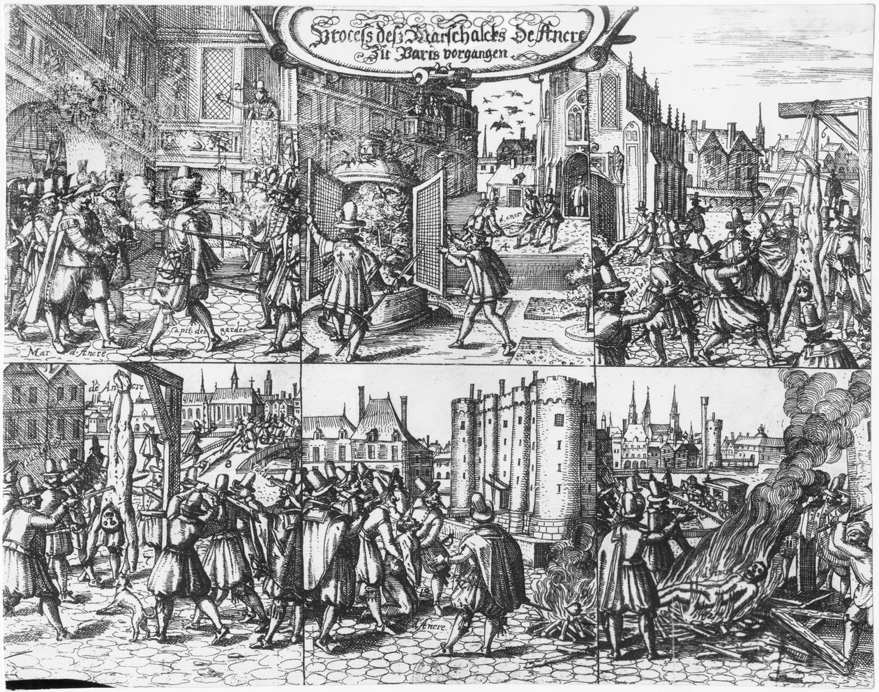 Concino Concini, Ancre márki és marsall letartóztatása, tárgyalása és kínzása 1617. április 24-én alkotó: French School