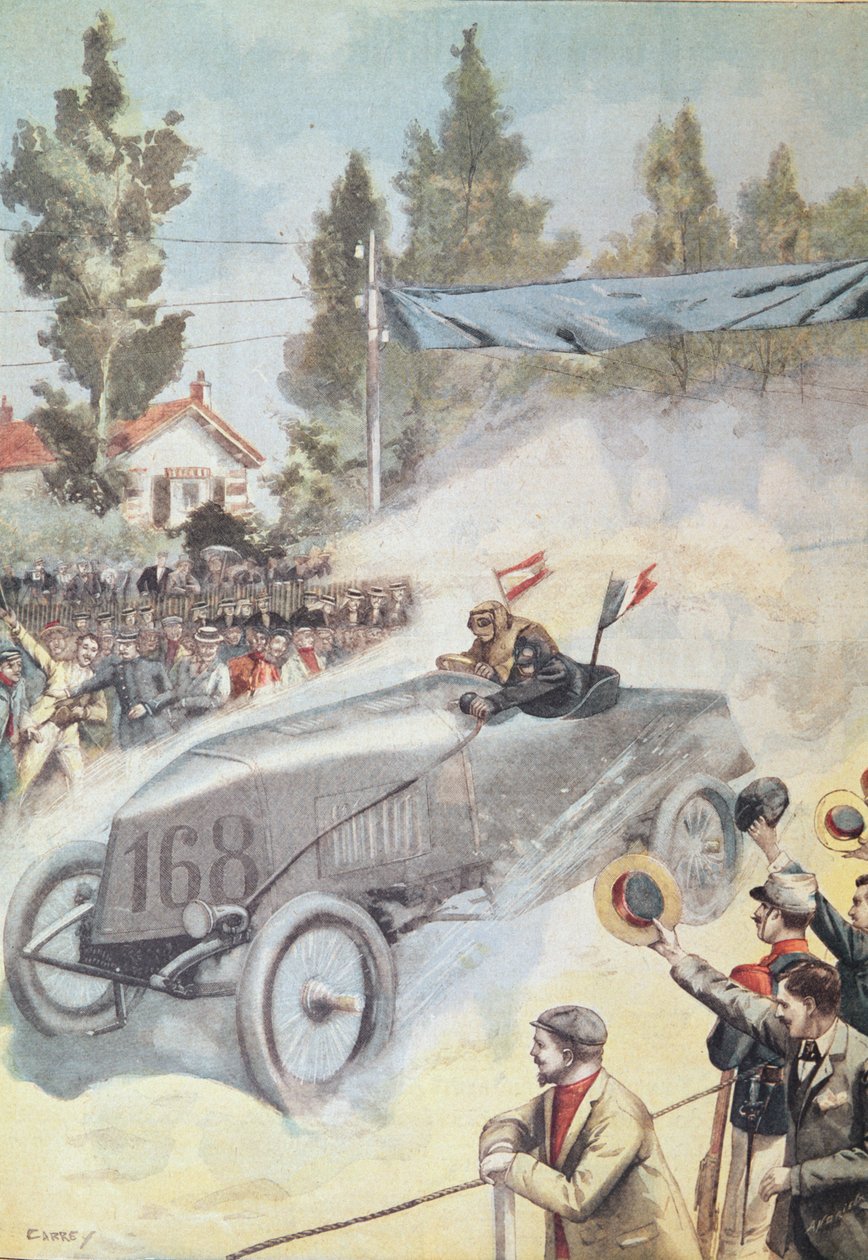 A Párizs–Madrid verseny győztesének megérkezése Bordeaux-ba, a Le Petit Journalból, 1903 alkotó: French School
