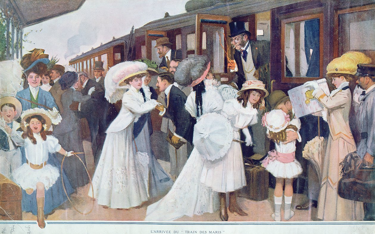 A férjek érkezése vonattal, 1908 alkotó: French School