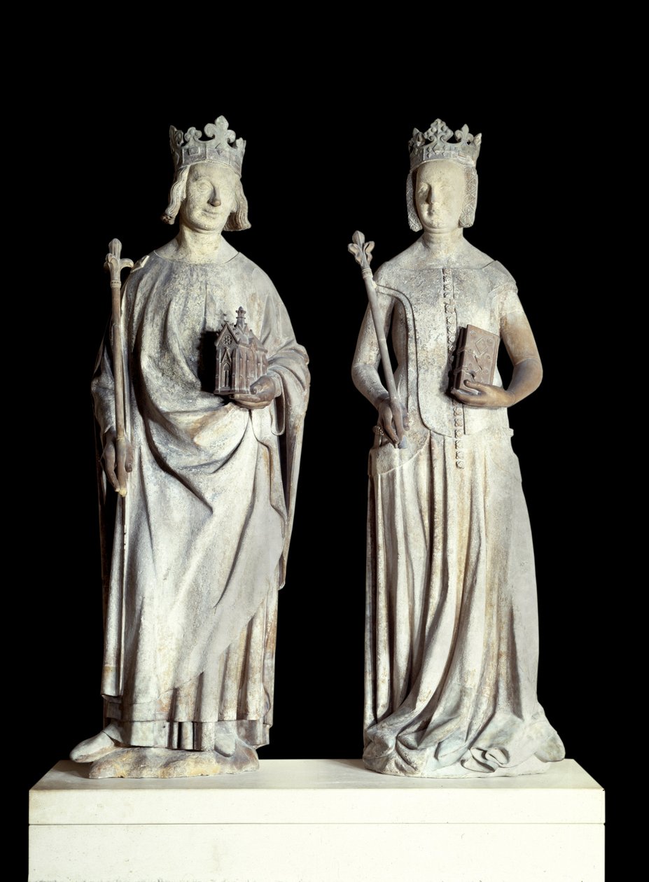 Art France: V. Károly francia király, Bölcs Károly (1338-1380) és Jeanne de Bourbon francia királynő (1337-1378) szobrai. Mészkő szobor a 14. századból. Valószínűleg a Louvre keleti bejáratának homlokzatáról (dekor alkotó: French School