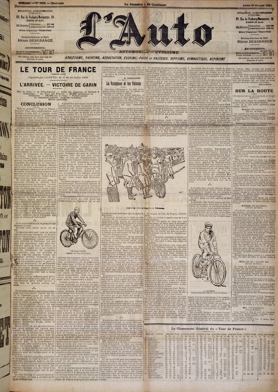 Cikk Franciaország első fordulójának megérkezéséről – az 1903.07.20-i “” L