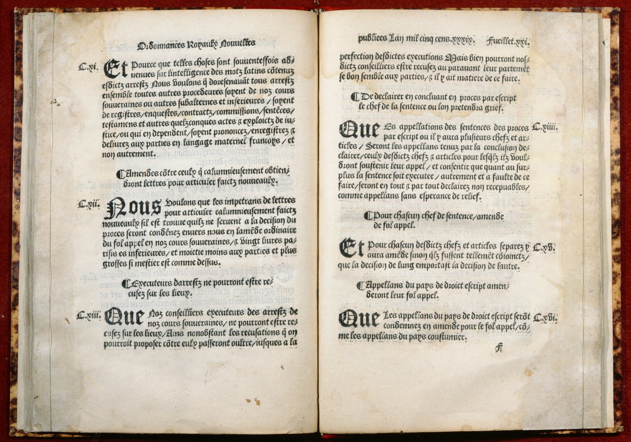Az 1539. évi Villers-Cotterets rendelet 106., 107., 108. cikke (nyomtatott papír) alkotó: French School