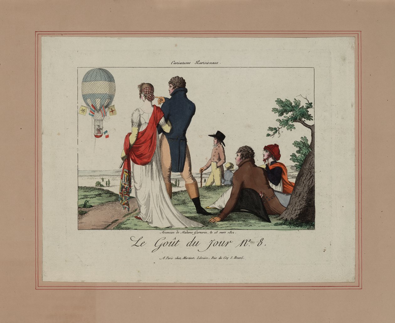 Ascension de Madame Garnerin, 1802. március 28. (színes rézkarc) alkotó: French School