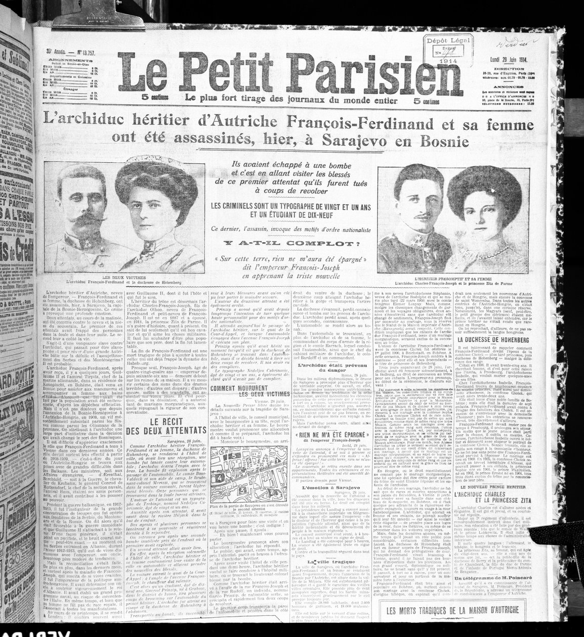 Ferenc Ferdinánd osztrák főherceg (1863-1914) és felesége meggyilkolása a Le Petit Parisienből, 1914. június 29. alkotó: French School