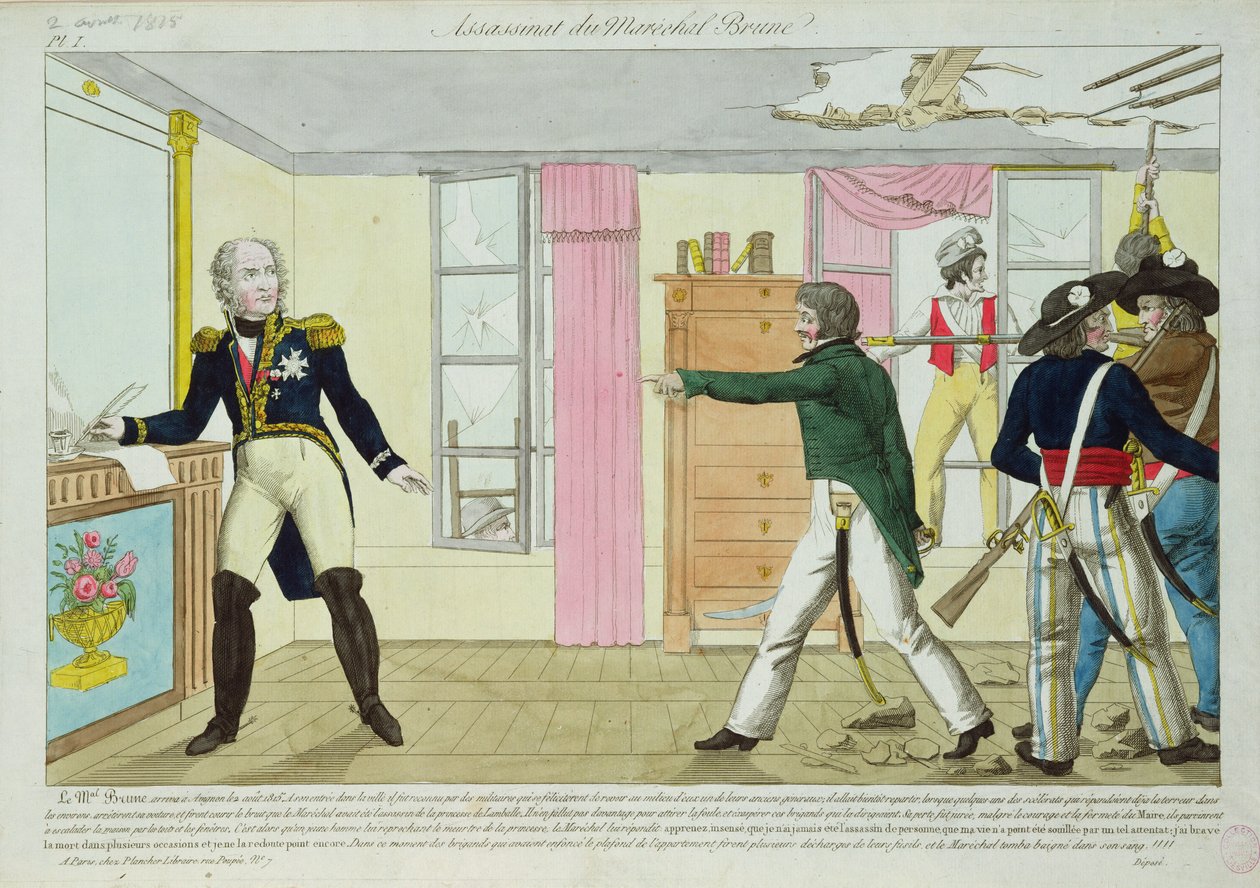 Brune marsall meggyilkolása Avignonban, 1815. augusztus 2. alkotó: French School