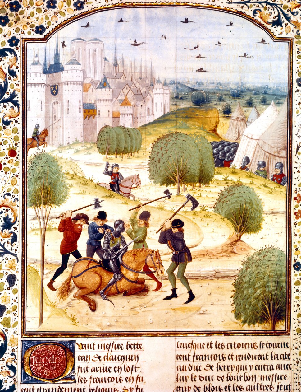 Egy angol lovag meggyilkolása Párizs előtt 1437-ben (100 éves háború) Jean de Wavrin által írt Anglia krónikáinak megvilágítása alkotó: French School
