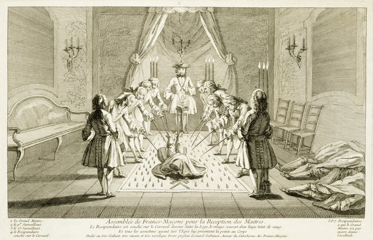 Szabadkőművesek Gyülekezete a Mester beavatására, The Ceremonies of Religion and Custom, 1733 körül alkotó: French School