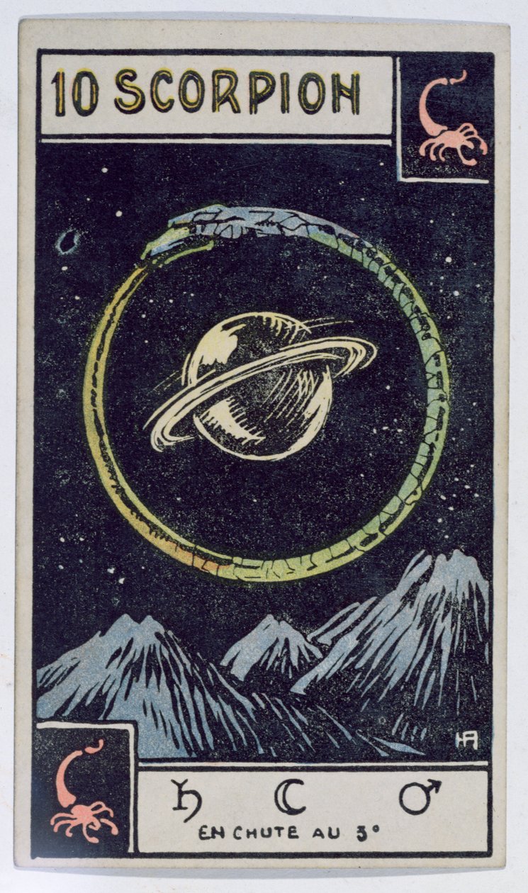 Asztrológiai tarot kártya, amely a Skorpiót ábrázolja alkotó: French School