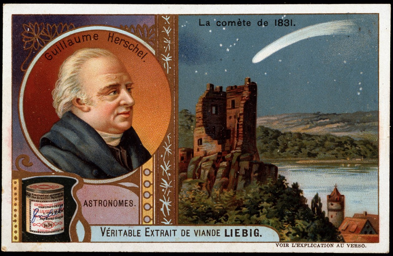 Csillagászat: az 1831-es üstökös, William Herschel (Friedrich Wilhelm Herschel) (1738-1822) portréjával - Liebig kromolitográfiája alkotó: French School