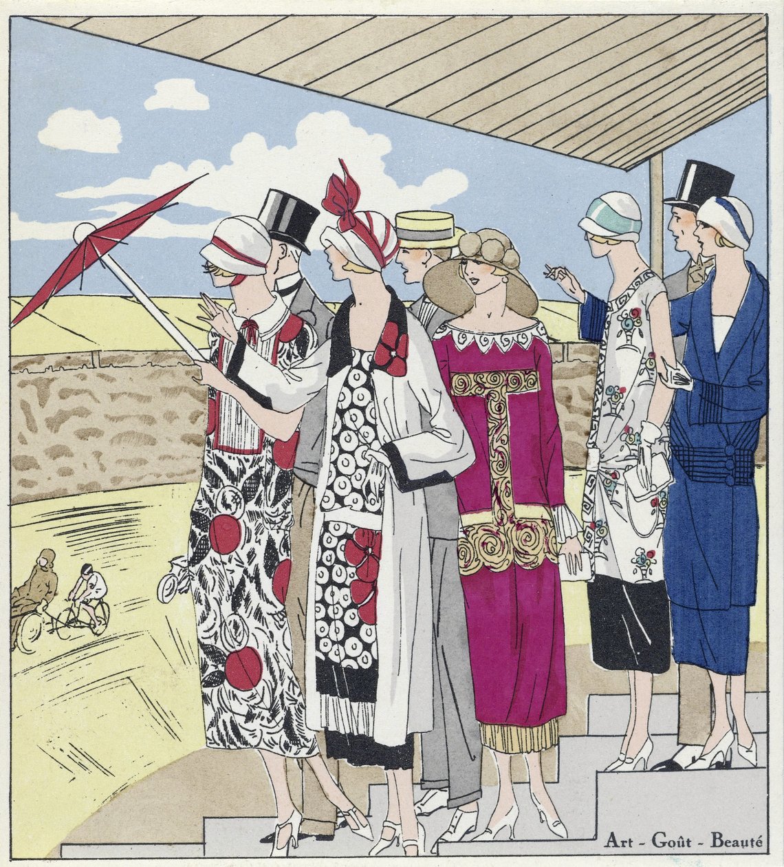 A Velodrome-ban, illusztráció az Art, Gout, Beaute, pub. 1924 (pochoir print) alkotó: French School