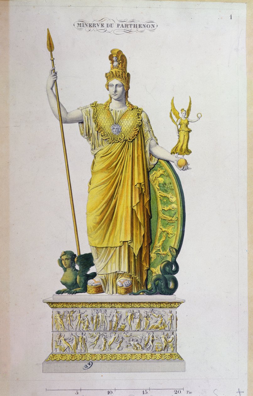 Athena Parthenos, szobor a Parthenonból, Athén (színes metszet) alkotó: French School