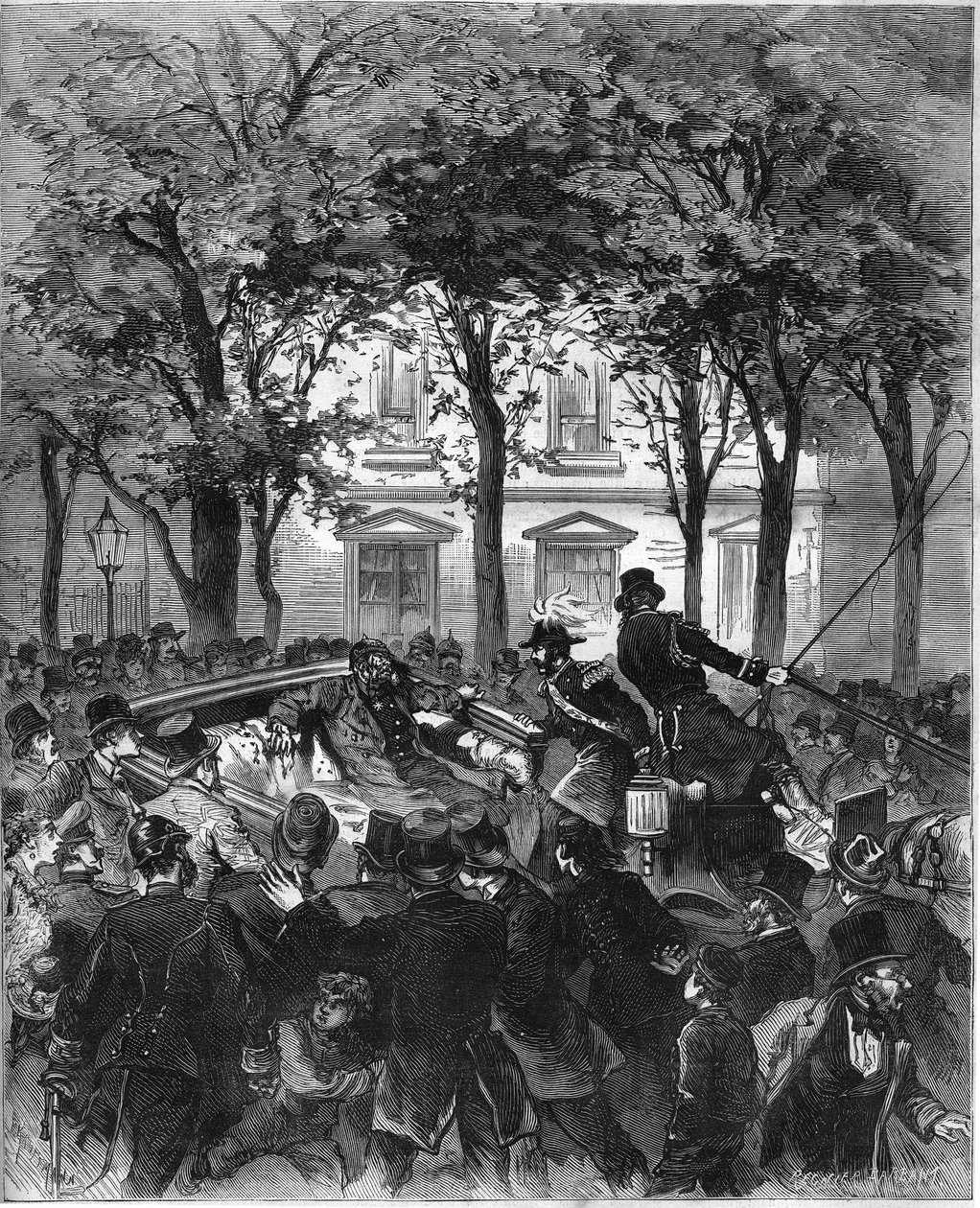 Támadás II. Vilmos német császár (1797-1888) ellen, Berlin, 1878. június 2.: a császárt Karl Nobiling német anachista lövése sebesítette meg. Metszet az 1878. június 8-i „” Le Monde Illustré” n¡1106-ban. alkotó: French School