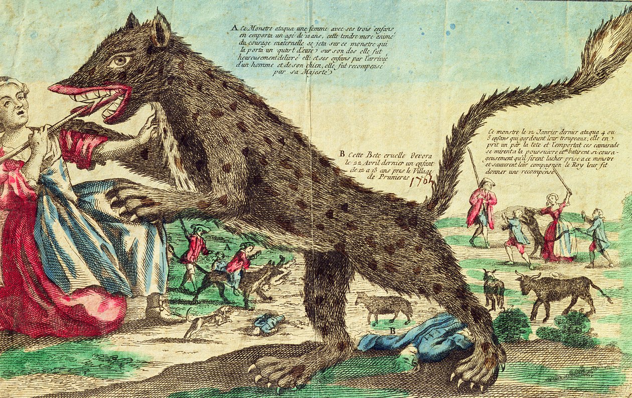 Gevaudan vadállatának támadásai 1764-ben (színes metszet) alkotó: French School