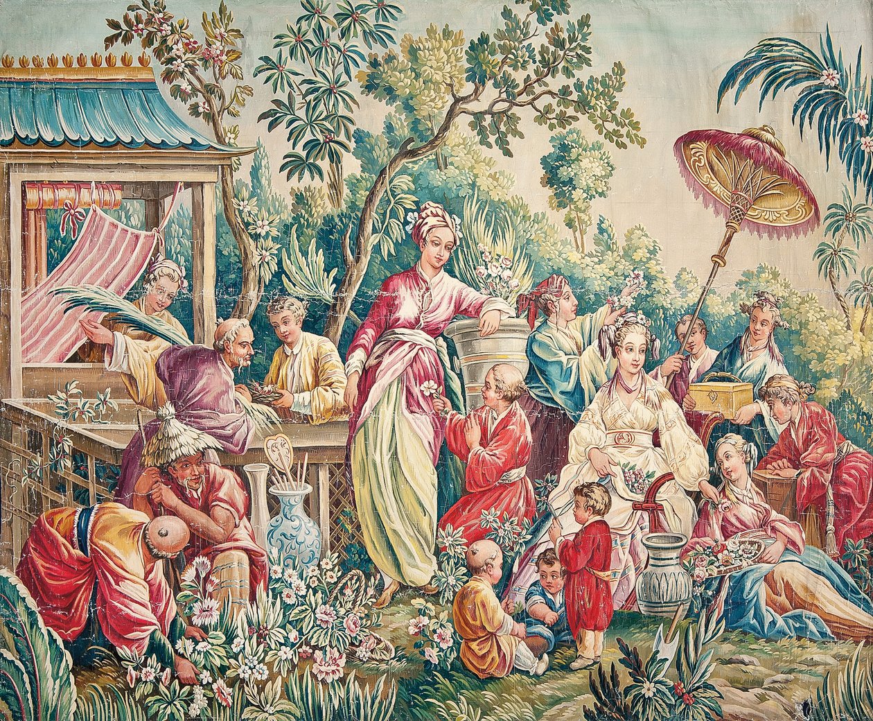 Aubusson rajzfilm figurák falra függesztésére egy keleti kertben alkotó: French School